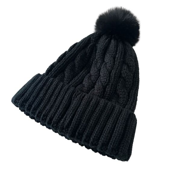 True Religion Black Cable Knit Winter Beanie - Picture 4 of 4